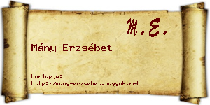 Mány Erzsébet névjegykártya